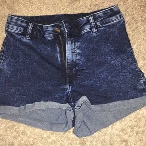 Dark acid wash high waisted shorts